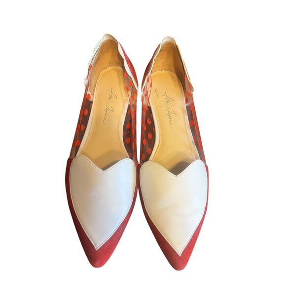 Isa Tapia red white hearts leather pointed toe slip on ballet flats 8.5 loafers - Picture 2 of 7